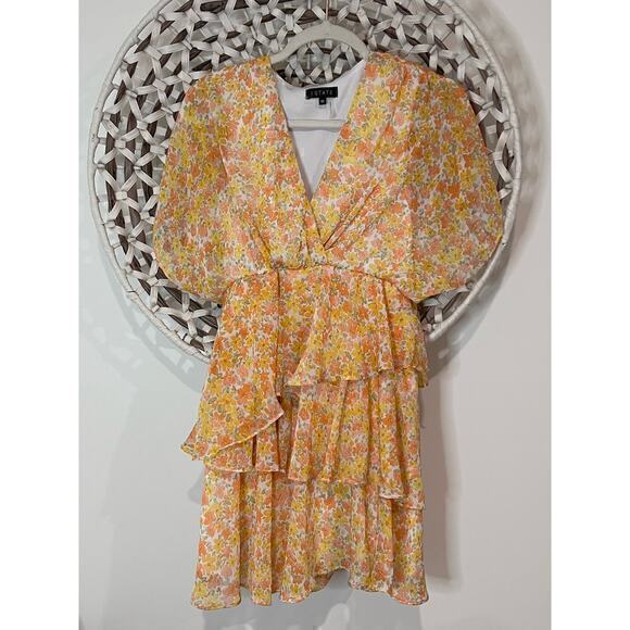 1. State yellow and orange floral ruffle dress size xsmall - Picture 1 of 11